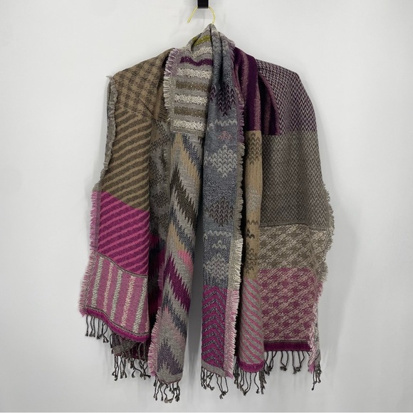 Ahujasons Wool Scarf striped Print beige pink - Picture 2 of 3